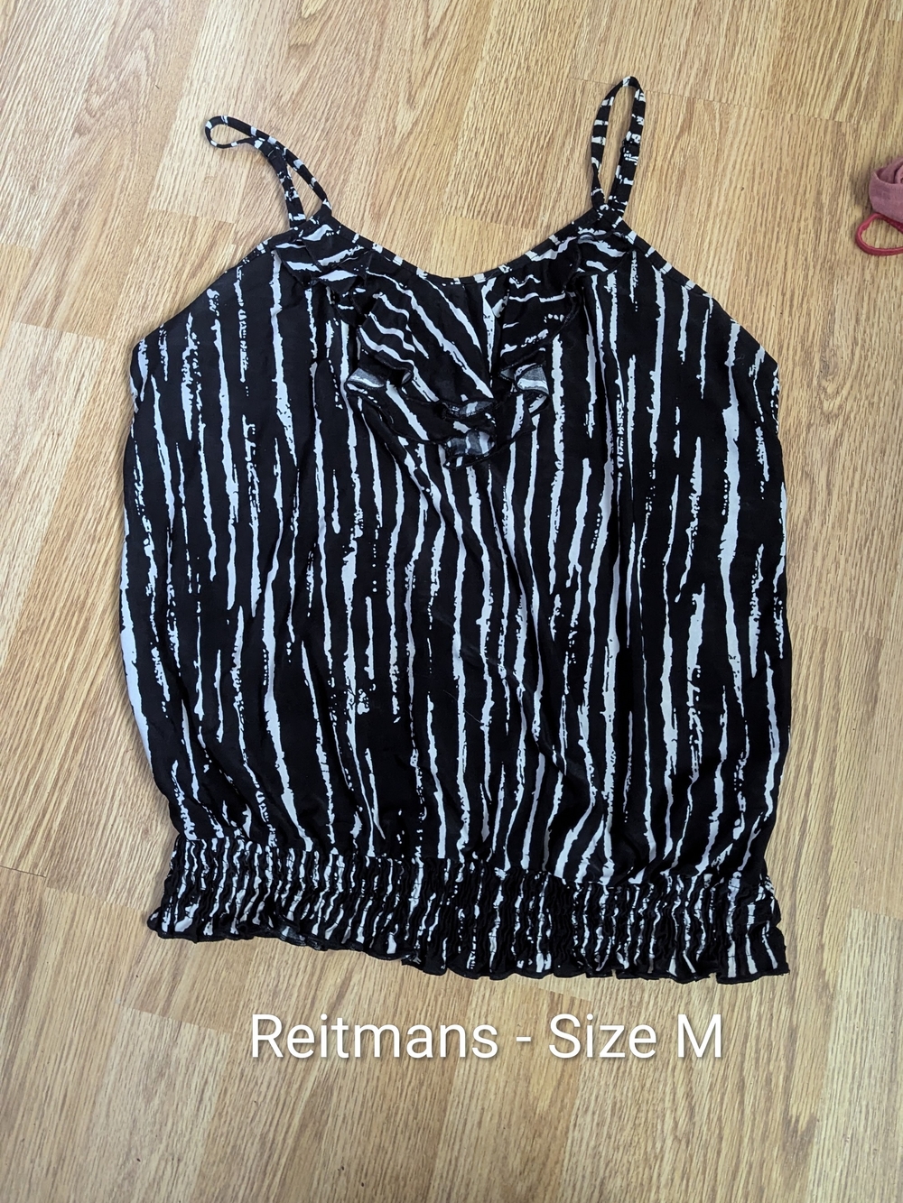 Reitmans Black & White Vertical Stripe Ruffle Camisole